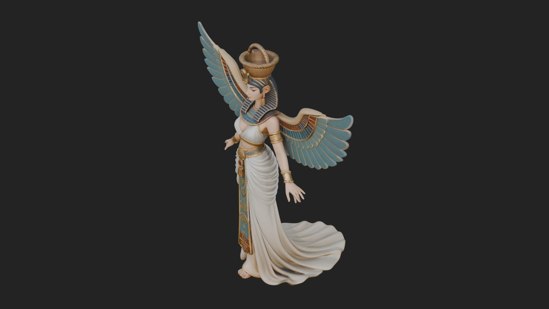 Winged Egyptian Goddess Statue Design 3 3D Print Model 3D Model