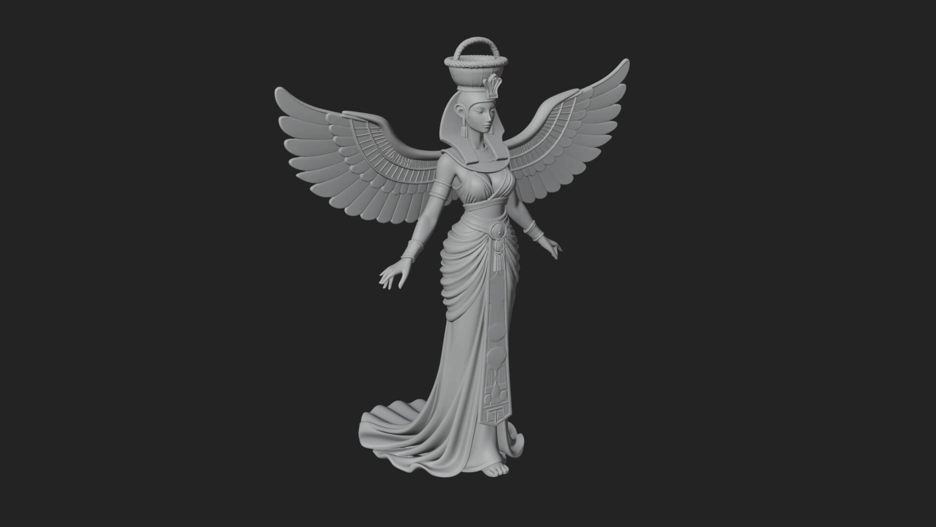 Winged Egyptian Goddess Statue Design 3 3D Print Model 3D Model