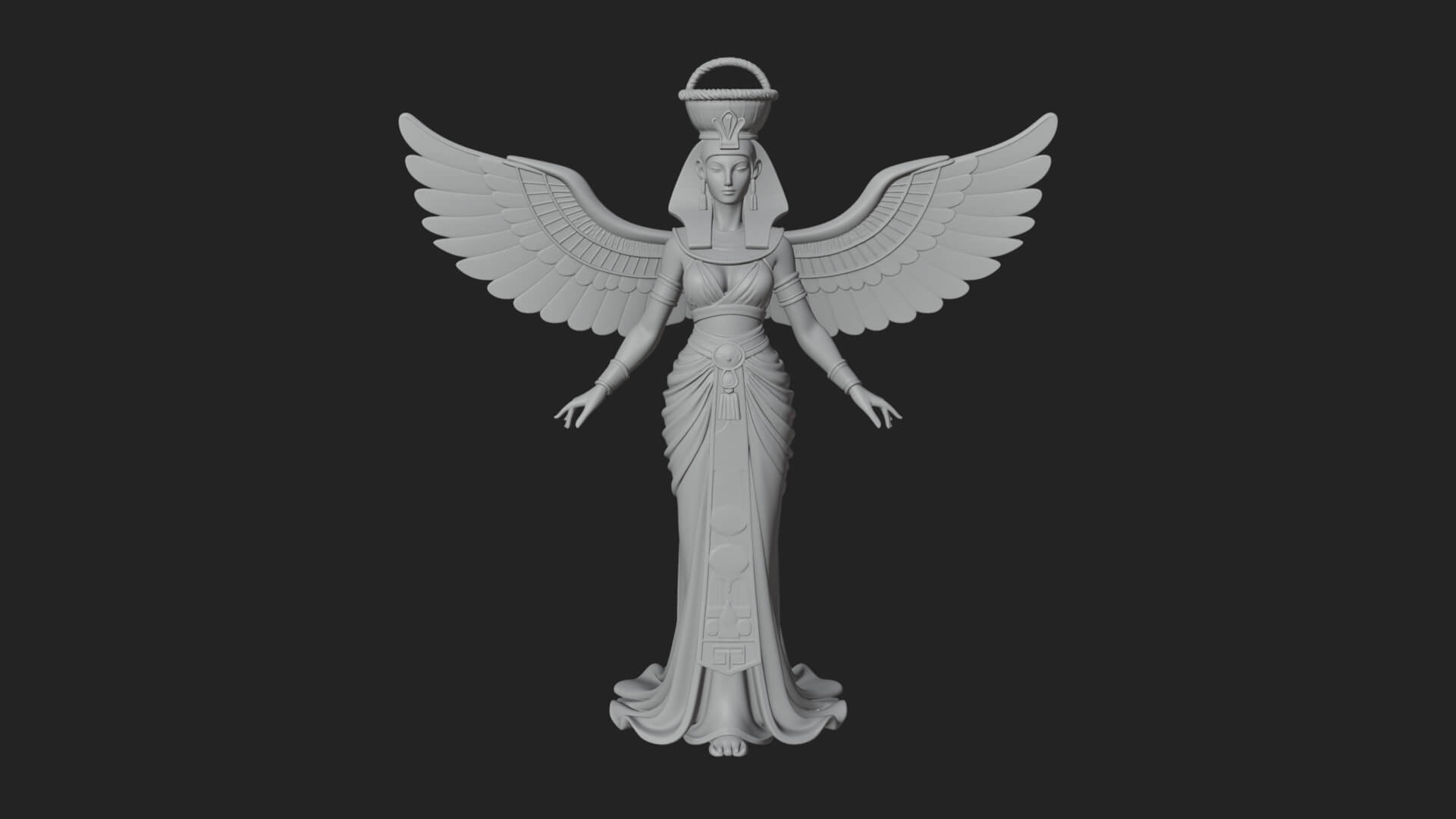 Winged Egyptian Goddess Statue Design 3 3D Print Model 3D Model