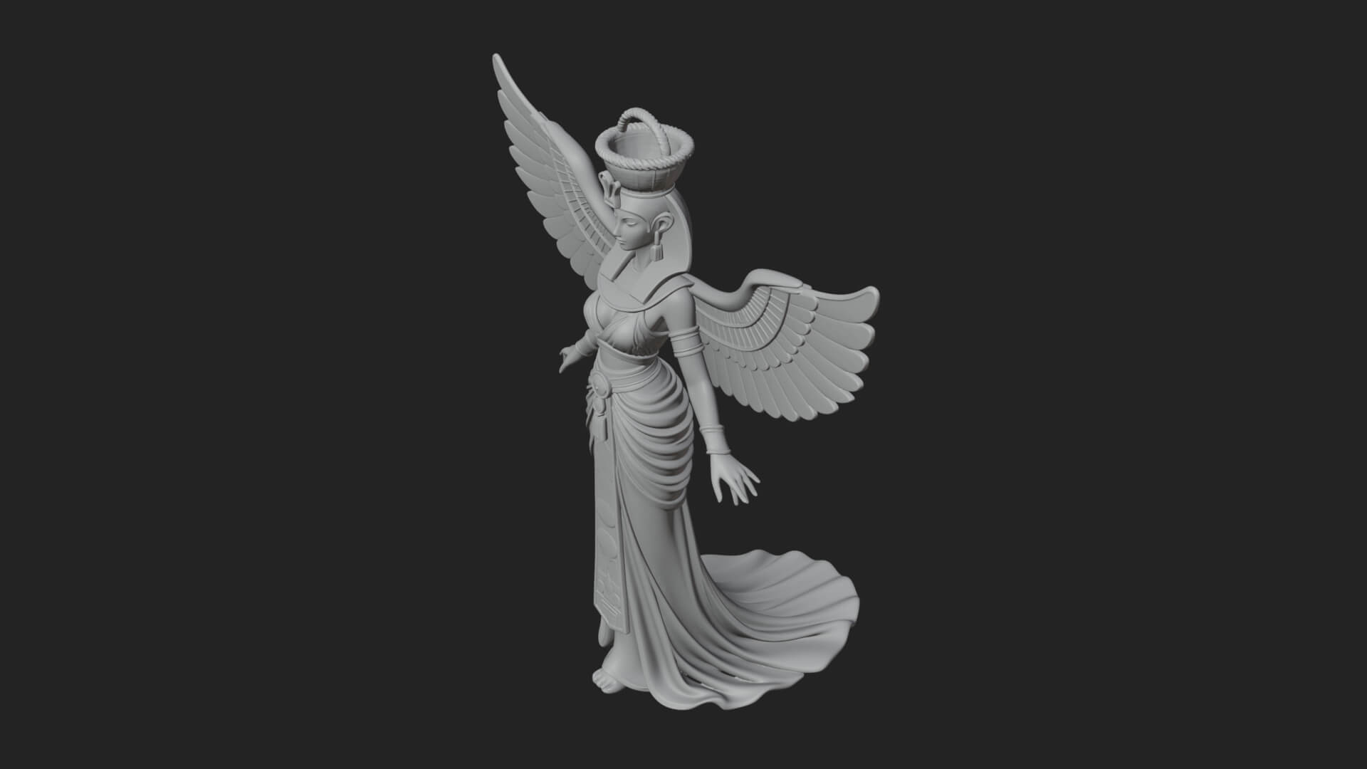 Winged Egyptian Goddess Statue Design 3 3D Print Model 3D Model