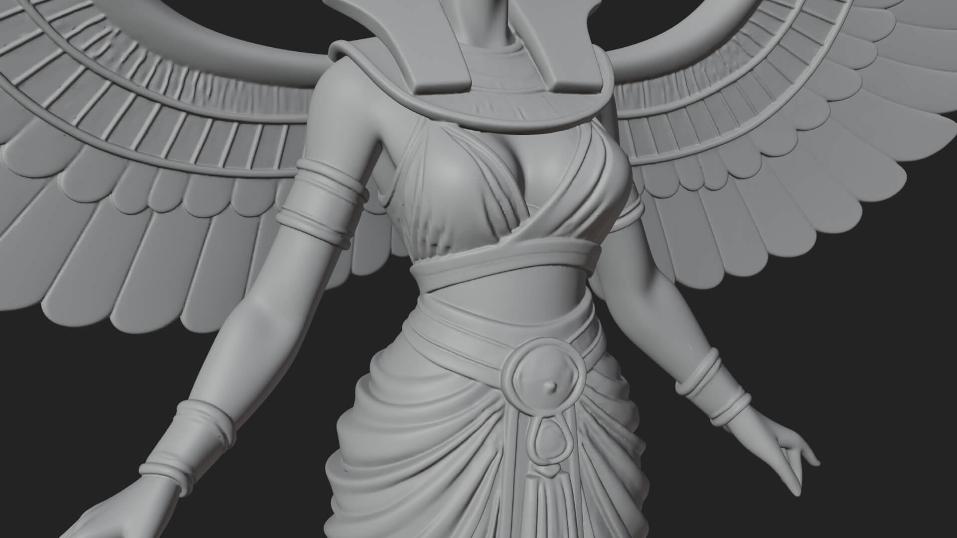 Winged Egyptian Goddess Statue Design 3 3D Print Model 3D Model