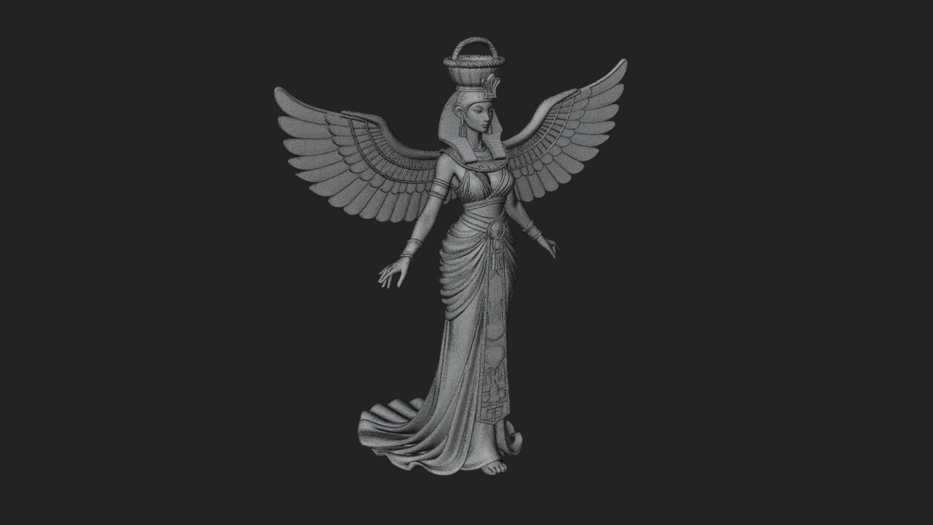 Winged Egyptian Goddess Statue Design 3 3D Print Model 3D Model