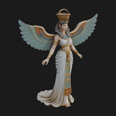 Winged Egyptian Goddess Statue Design 3 3D Print Model