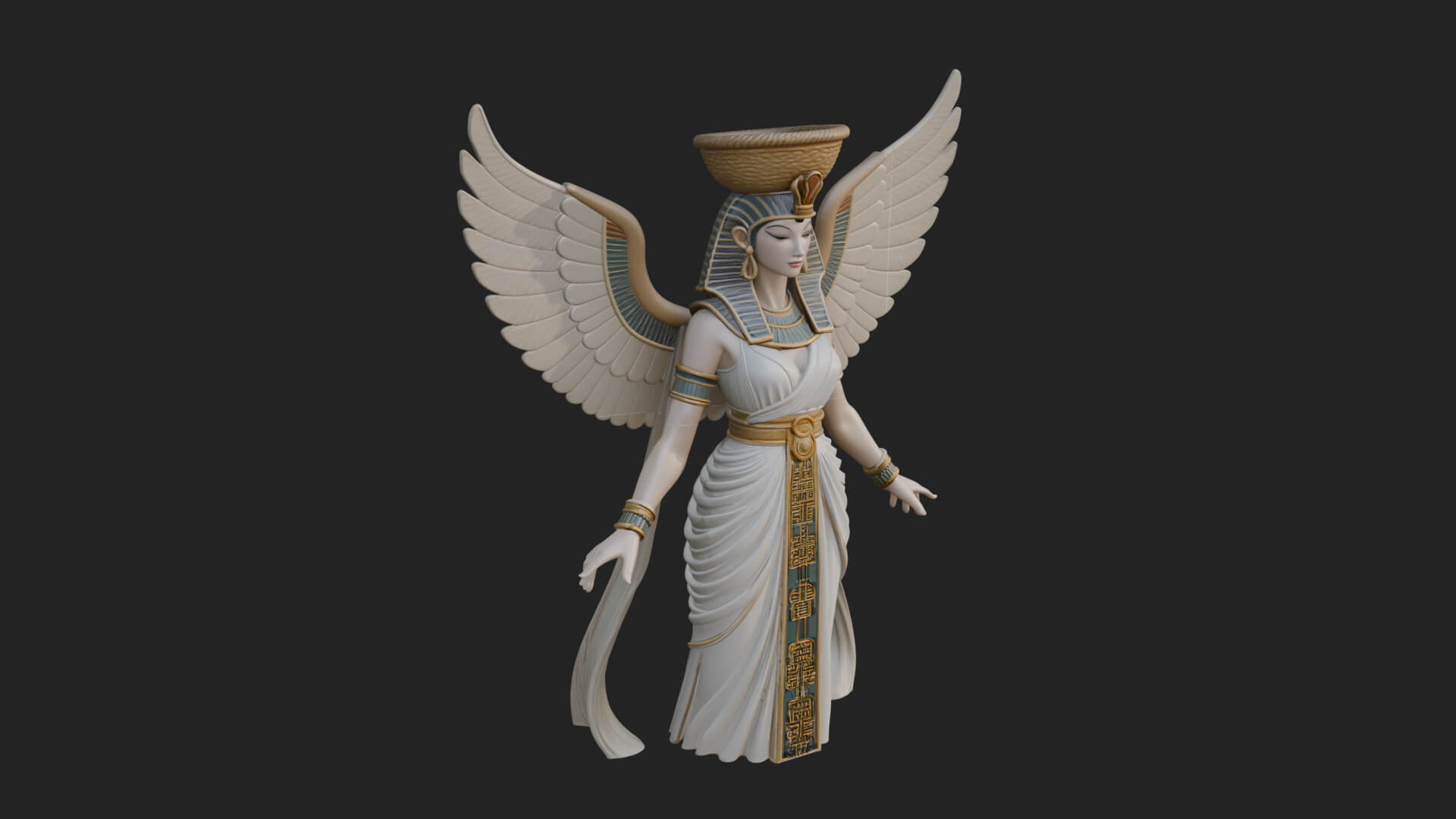 Winged Egyptian Goddess Statue Design 4 3D Print Model 3D Model