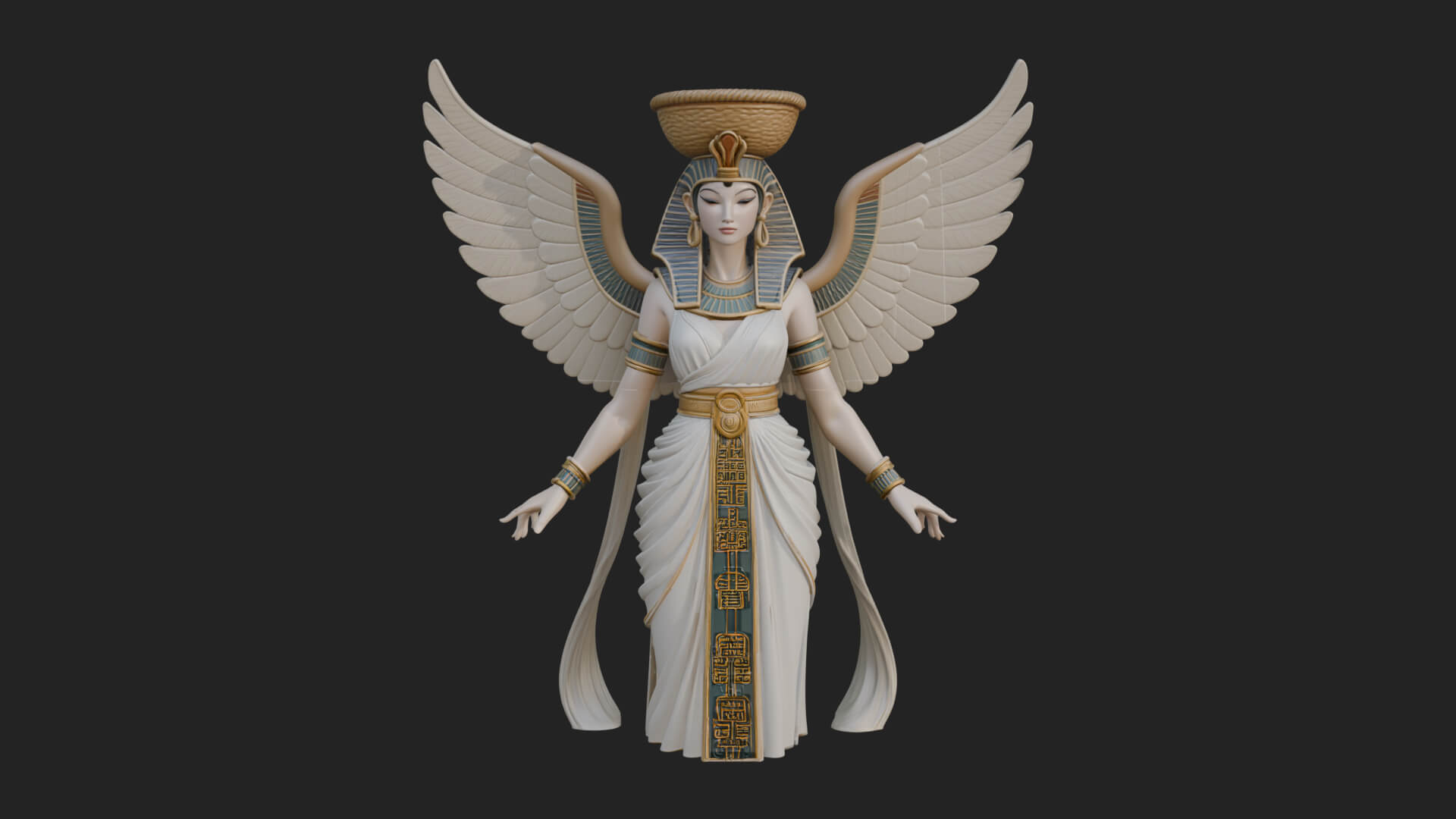 Winged Egyptian Goddess Statue Design 4 3D Print Model 3D Model