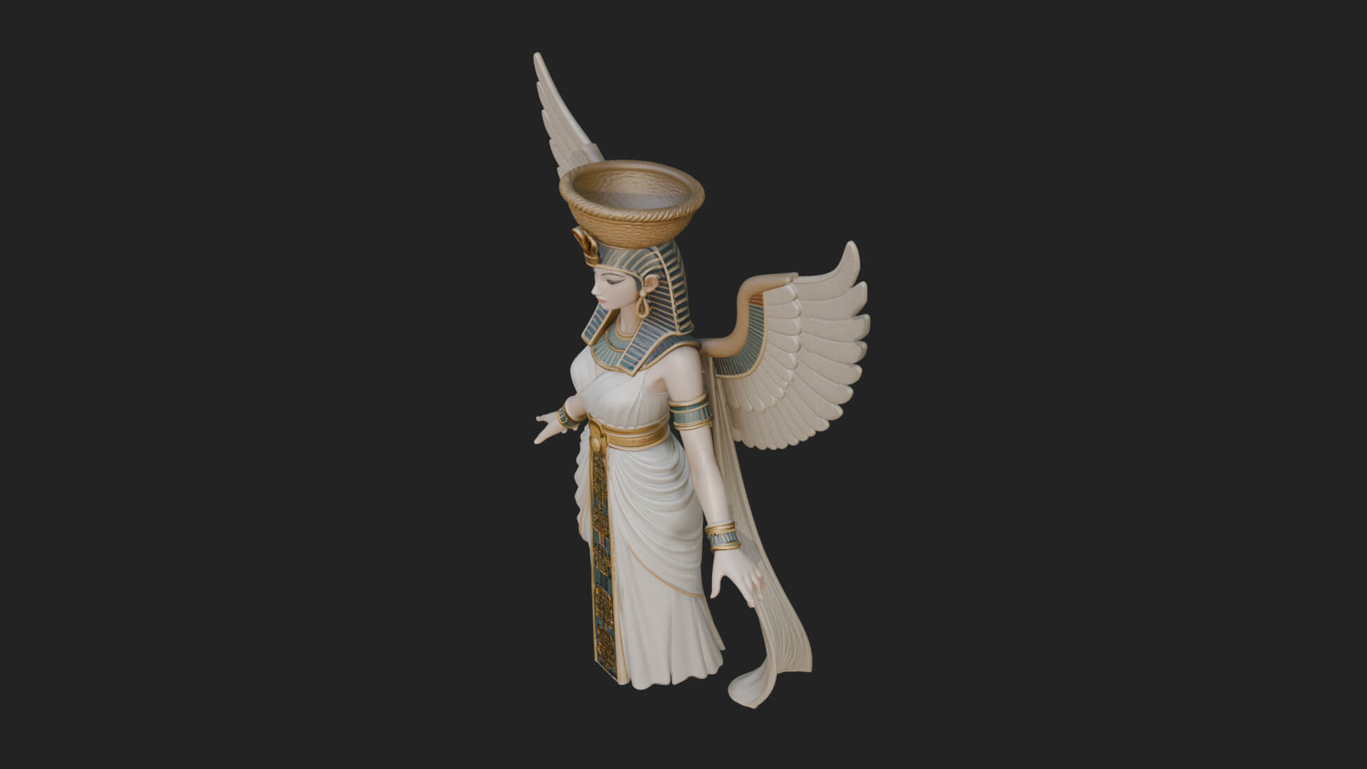 Winged Egyptian Goddess Statue Design 4 3D Print Model 3D Model