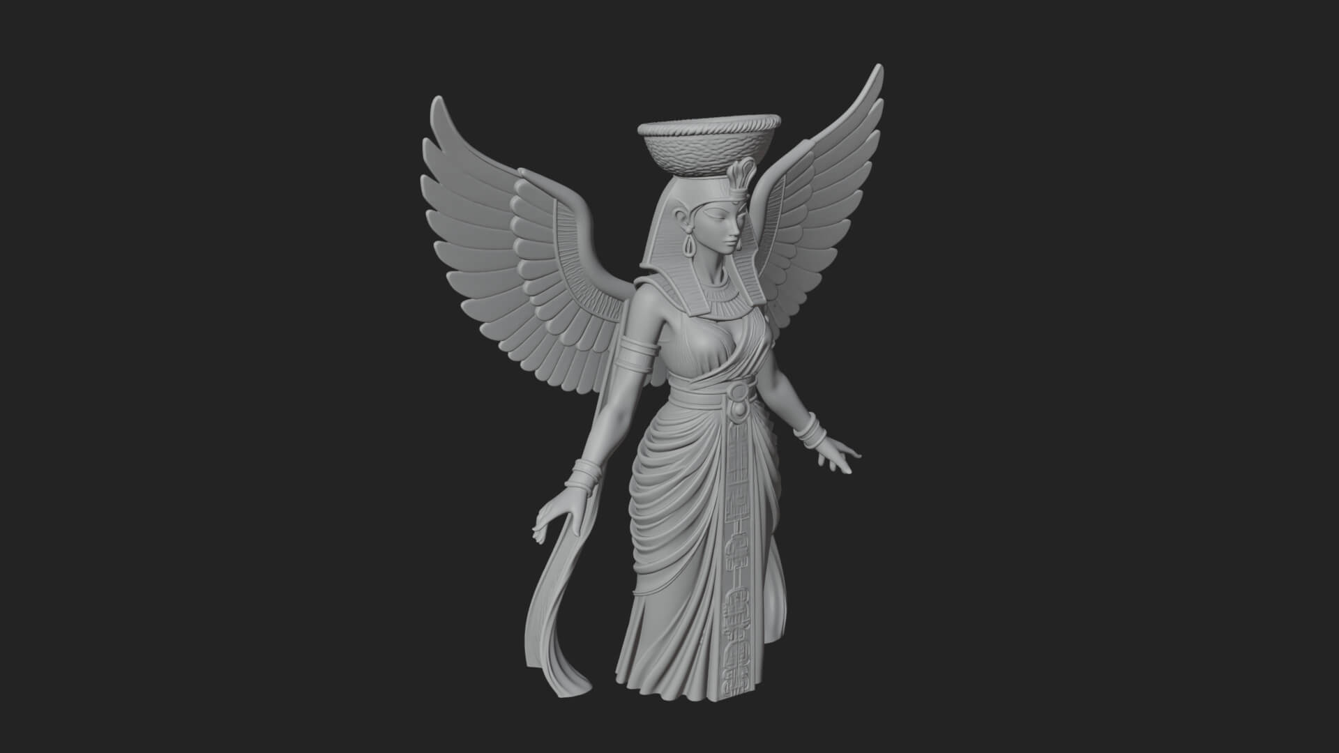Winged Egyptian Goddess Statue Design 4 3D Print Model 3D Model