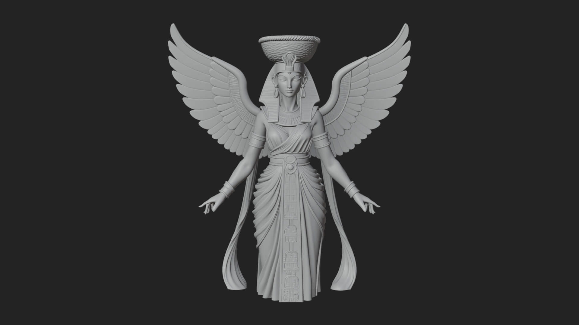 Winged Egyptian Goddess Statue Design 4 3D Print Model 3D Model