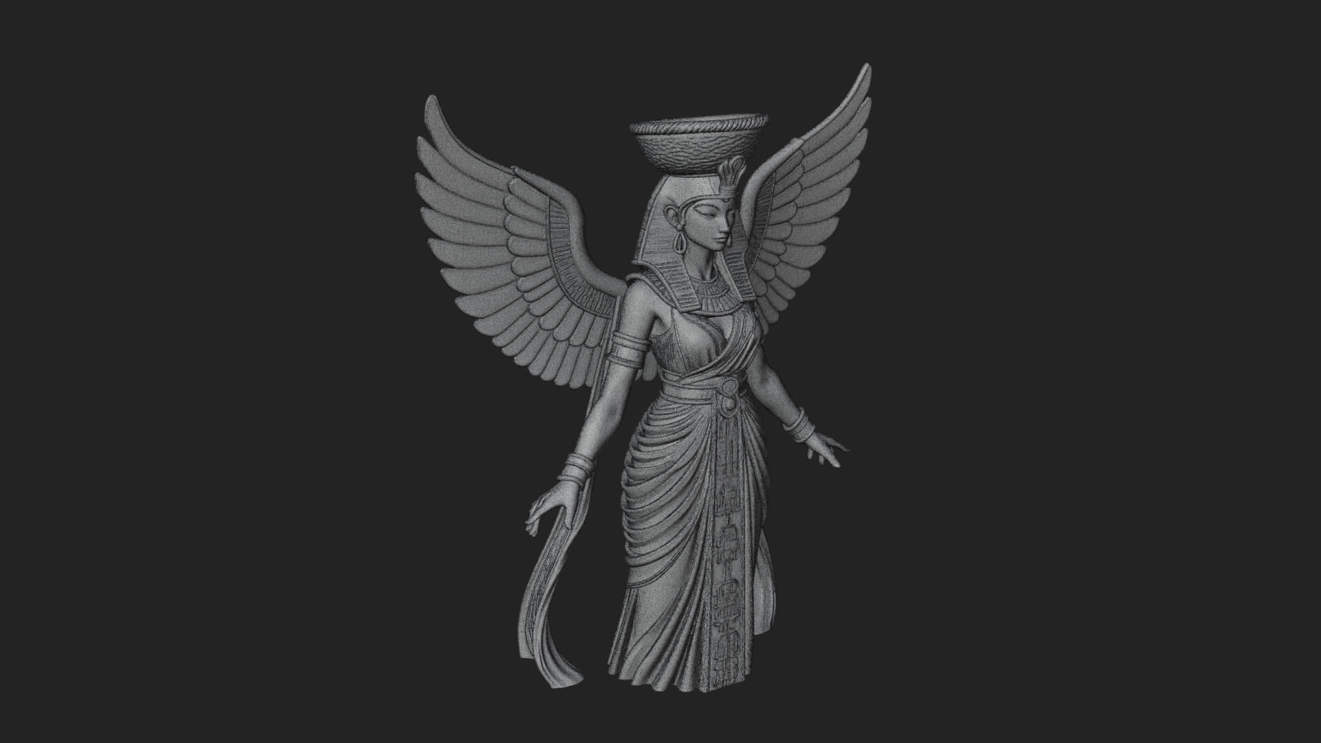 Winged Egyptian Goddess Statue Design 4 3D Print Model 3D Model