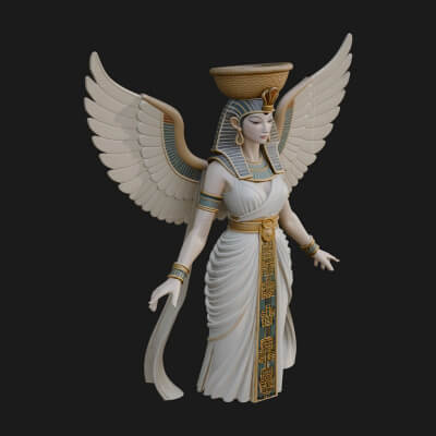 Winged Egyptian Goddess Statue Design 4 3D Print Model