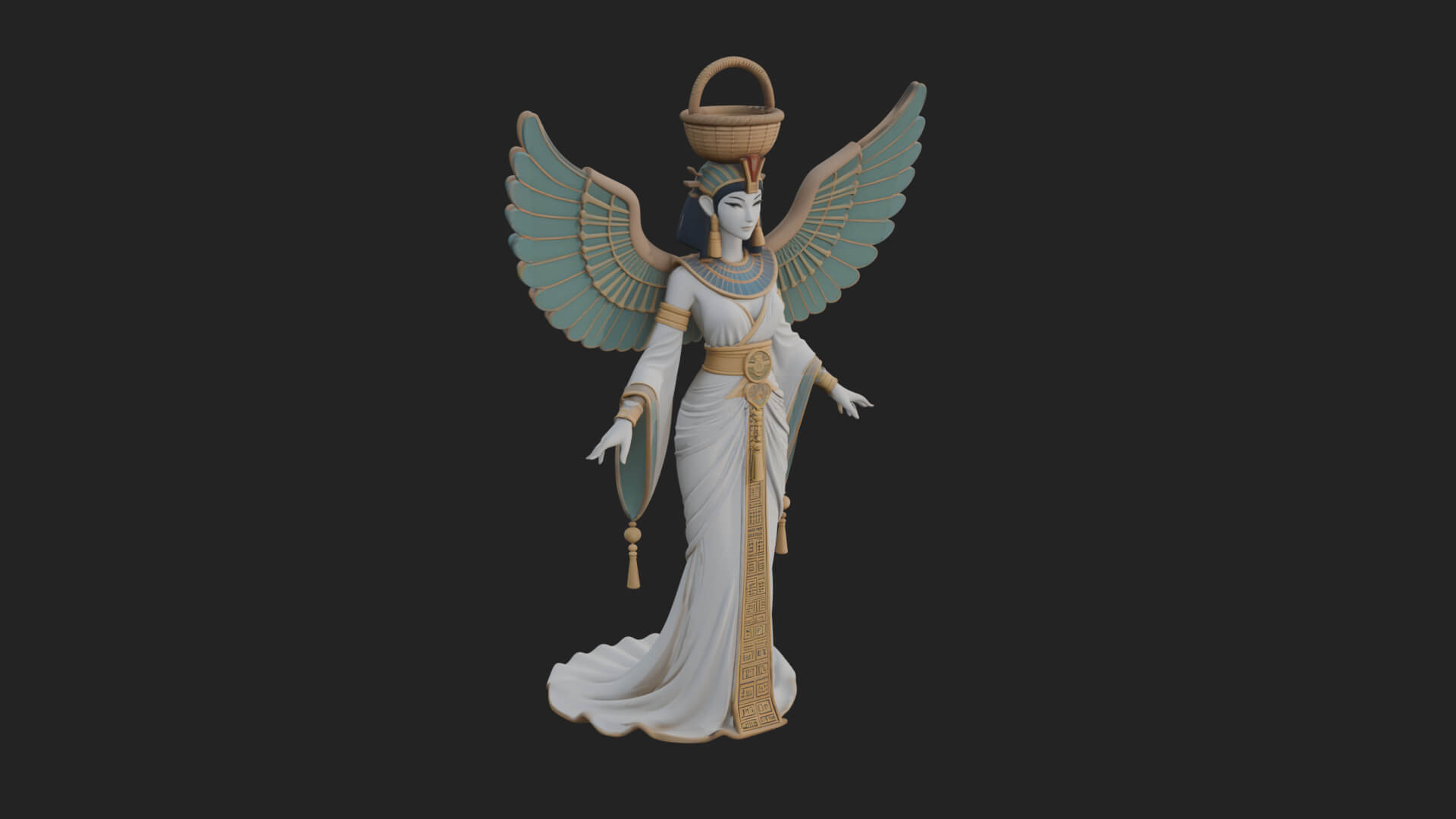 Winged Egyptian Goddess Statue Design 5 3d Print Model 3D Model
