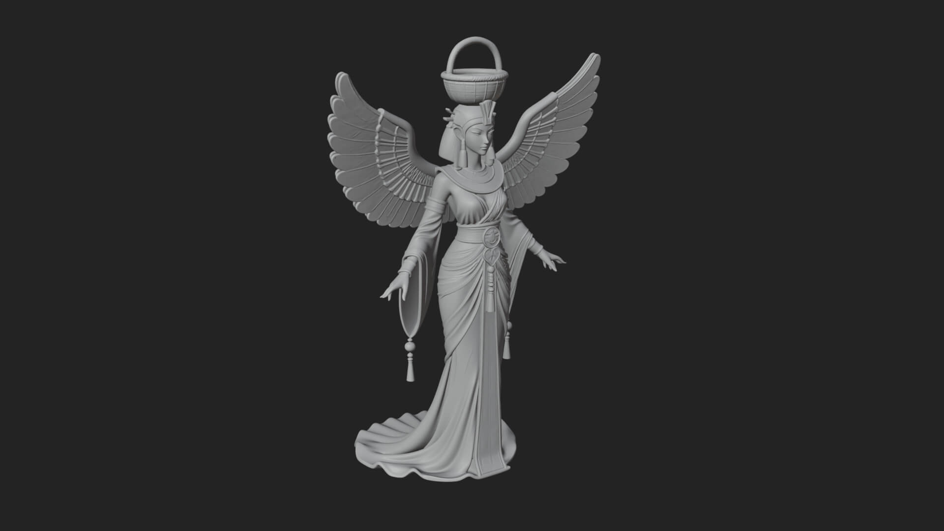 Winged Egyptian Goddess Statue Design 5 3d Print Model 3D Model
