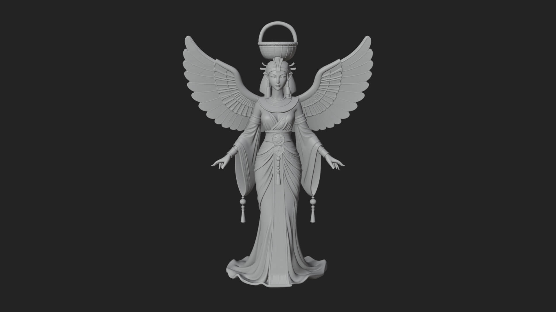 Winged Egyptian Goddess Statue Design 5 3d Print Model 3D Model