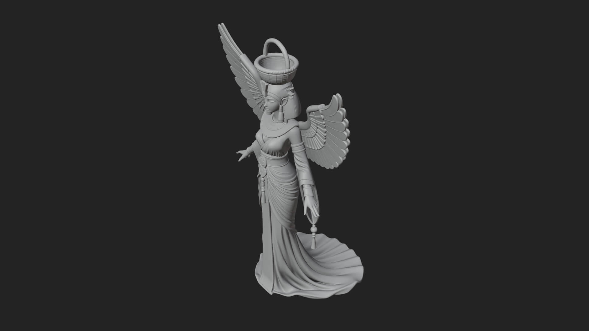 Winged Egyptian Goddess Statue Design 5 3d Print Model 3D Model