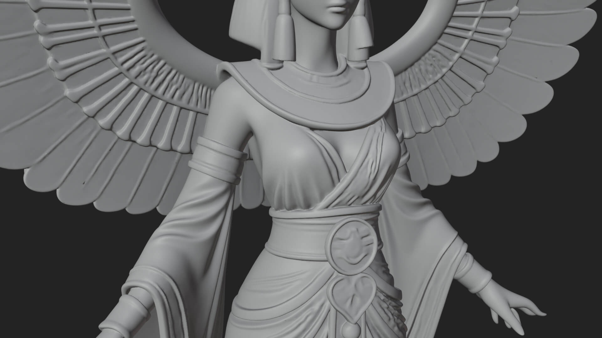 Winged Egyptian Goddess Statue Design 5 3d Print Model 3D Model