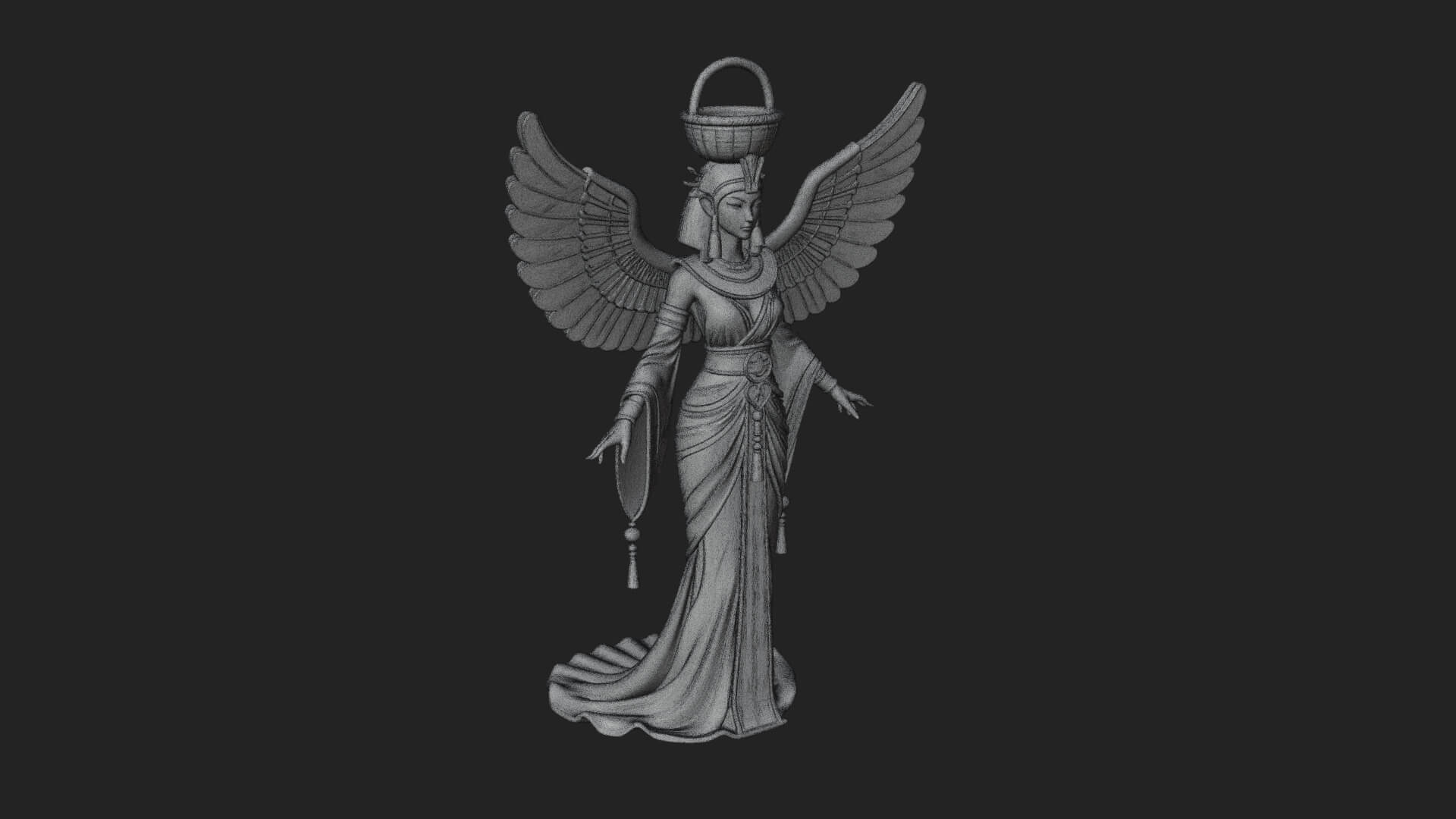 Winged Egyptian Goddess Statue Design 5 3d Print Model 3D Model