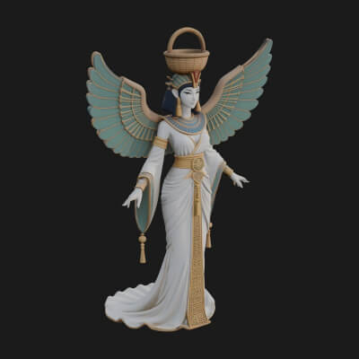 Winged Egyptian Goddess Statue Design 5 3d Print Model