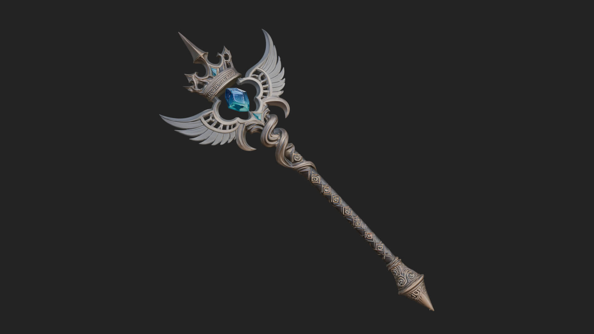 Winged Gem Staff Model Design 1 3D Print Model 3D Model