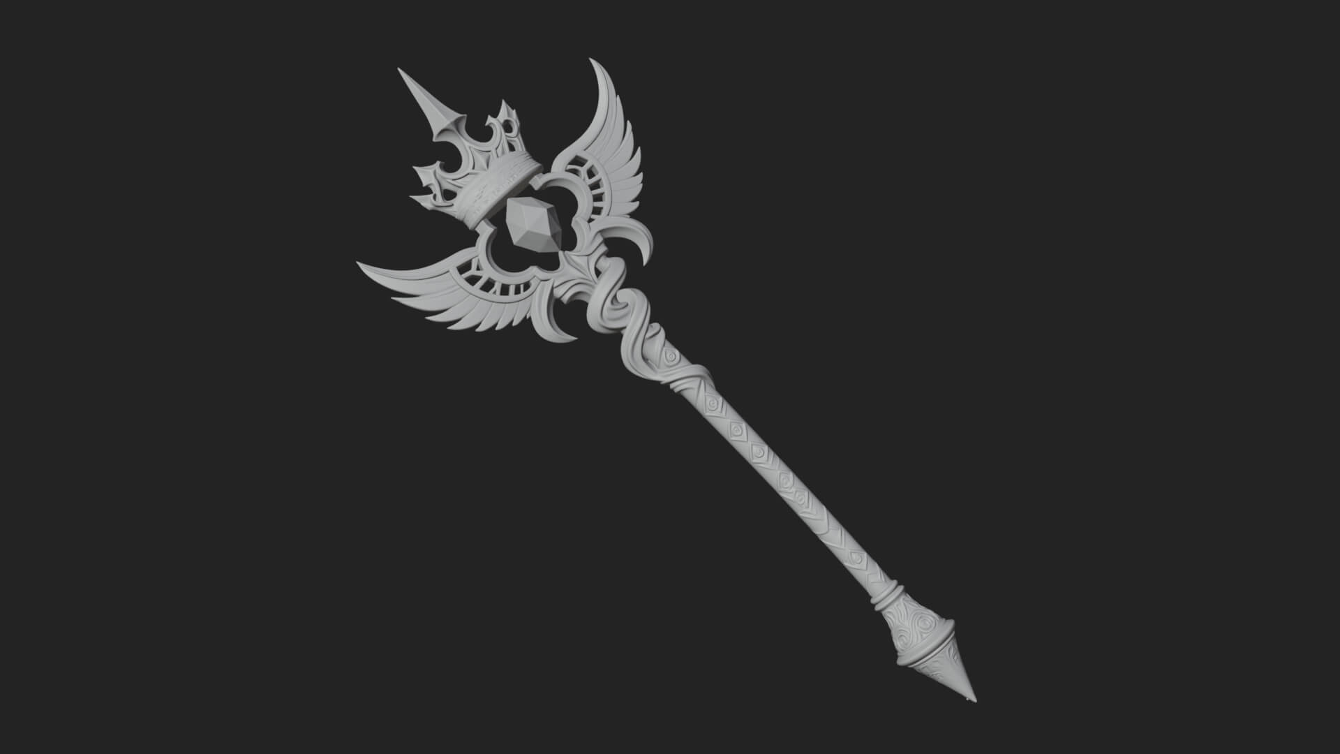 Winged Gem Staff Model Design 1 3D Print Model 3D Model
