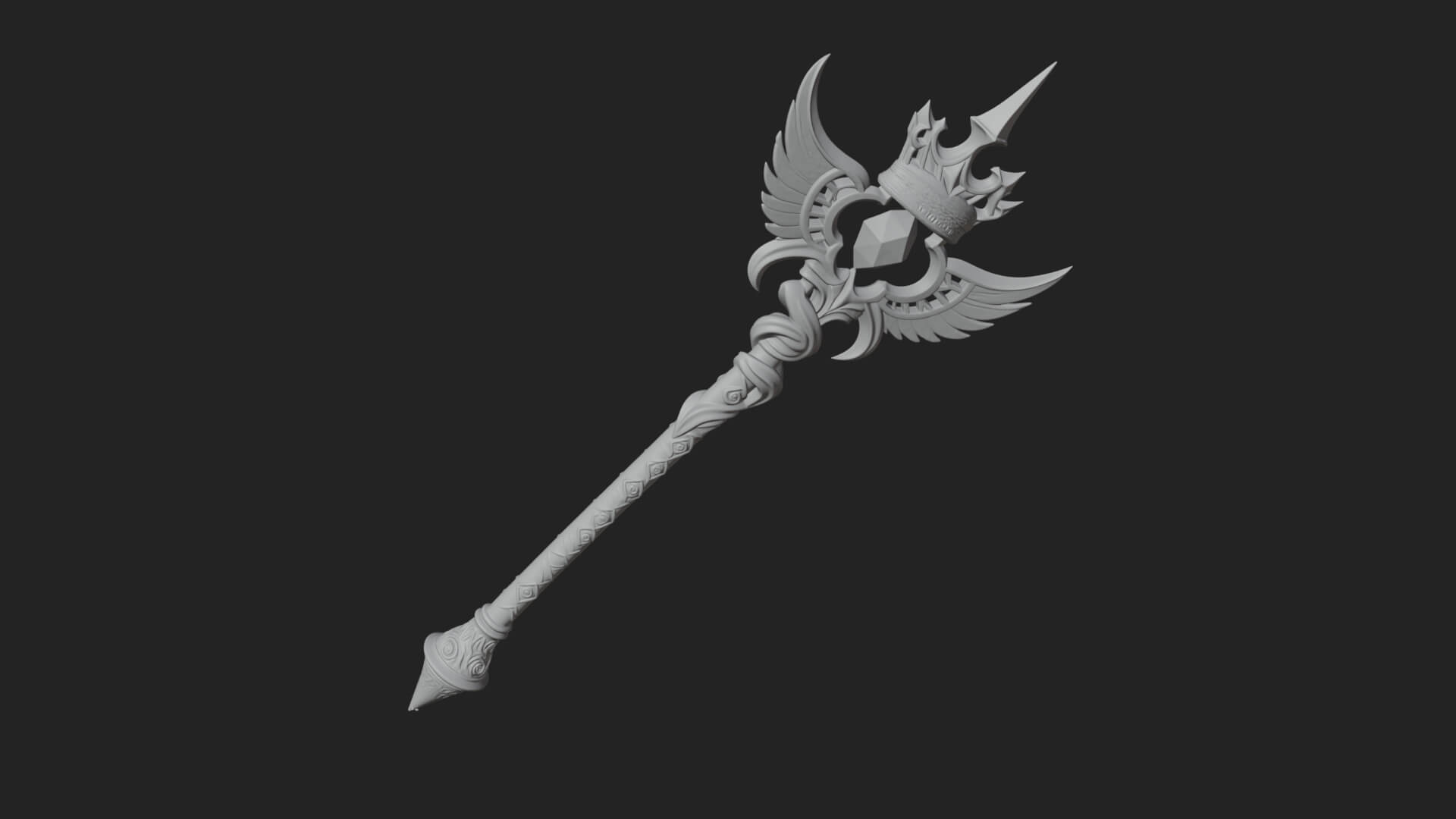 Winged Gem Staff Model Design 1 3D Print Model 3D Model
