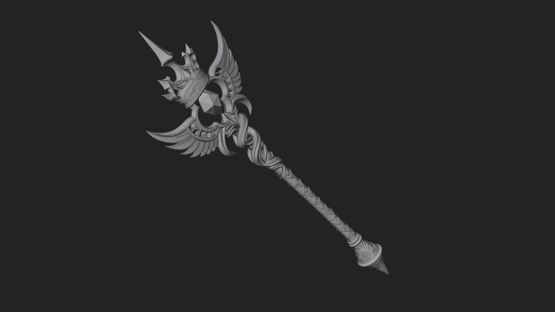 Winged Gem Staff Model Design 1 3D Print Model 3D Model