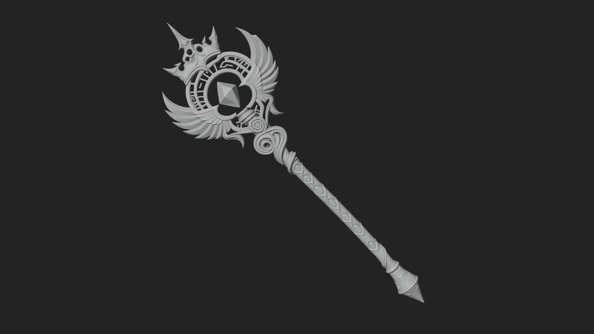 Winged Gem Staff Model Design 2 3D Print Model 3D Model
