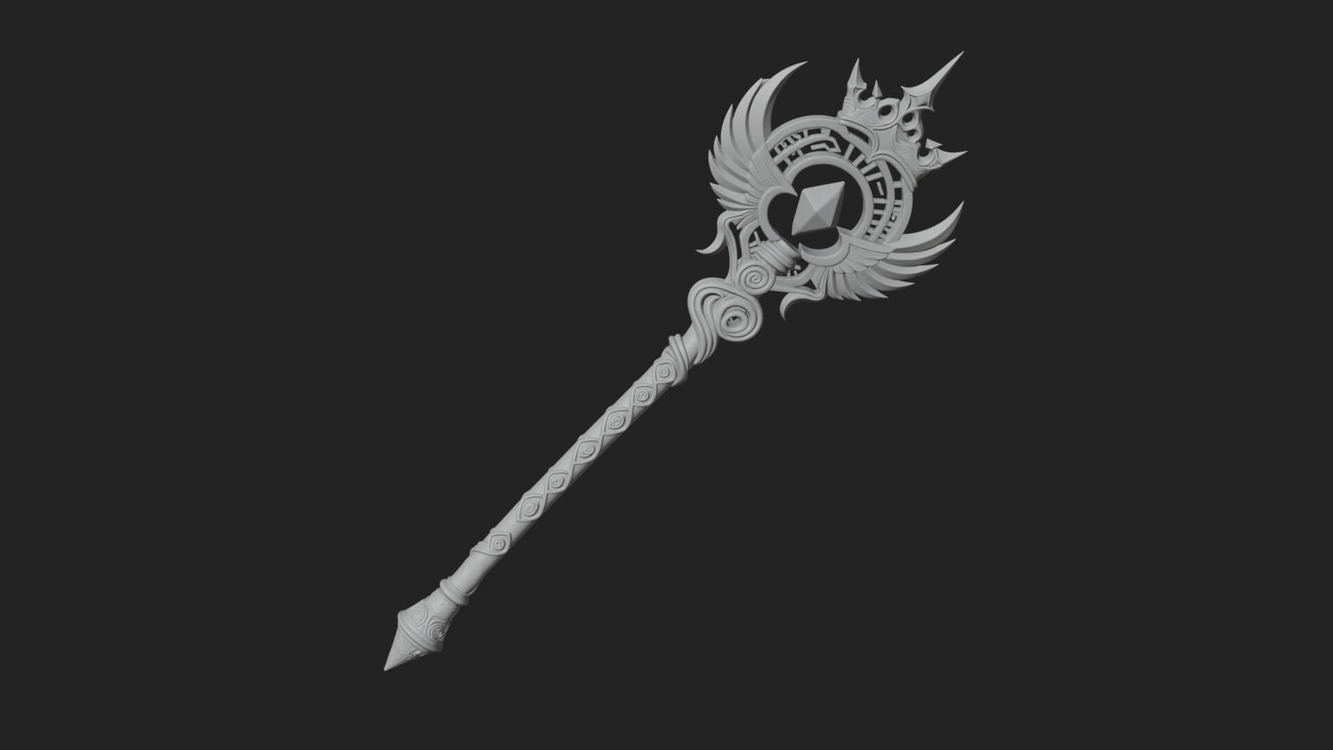 Winged Gem Staff Model Design 2 3D Print Model 3D Model