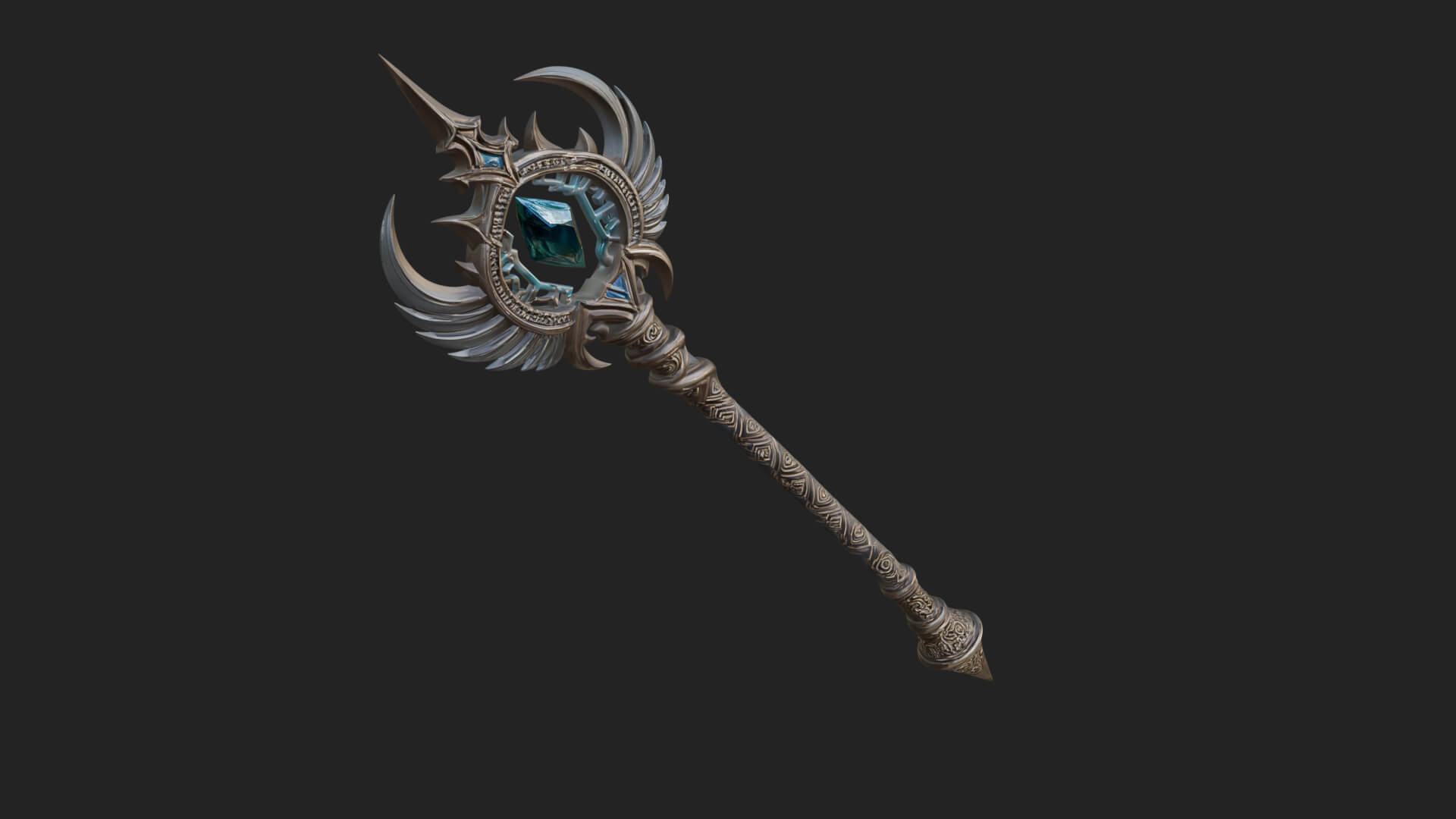 Winged Gem Staff Model Design 3 3D Print Model 3D Model