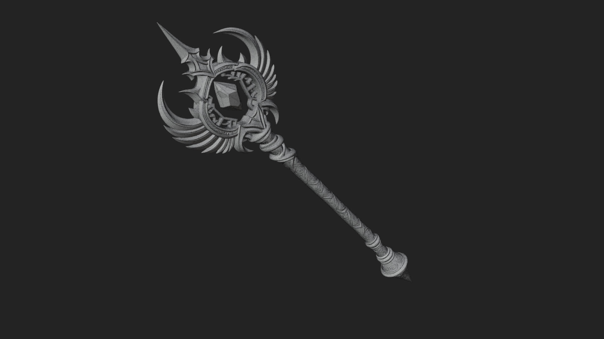 Winged Gem Staff Model Design 3 3D Print Model 3D Model