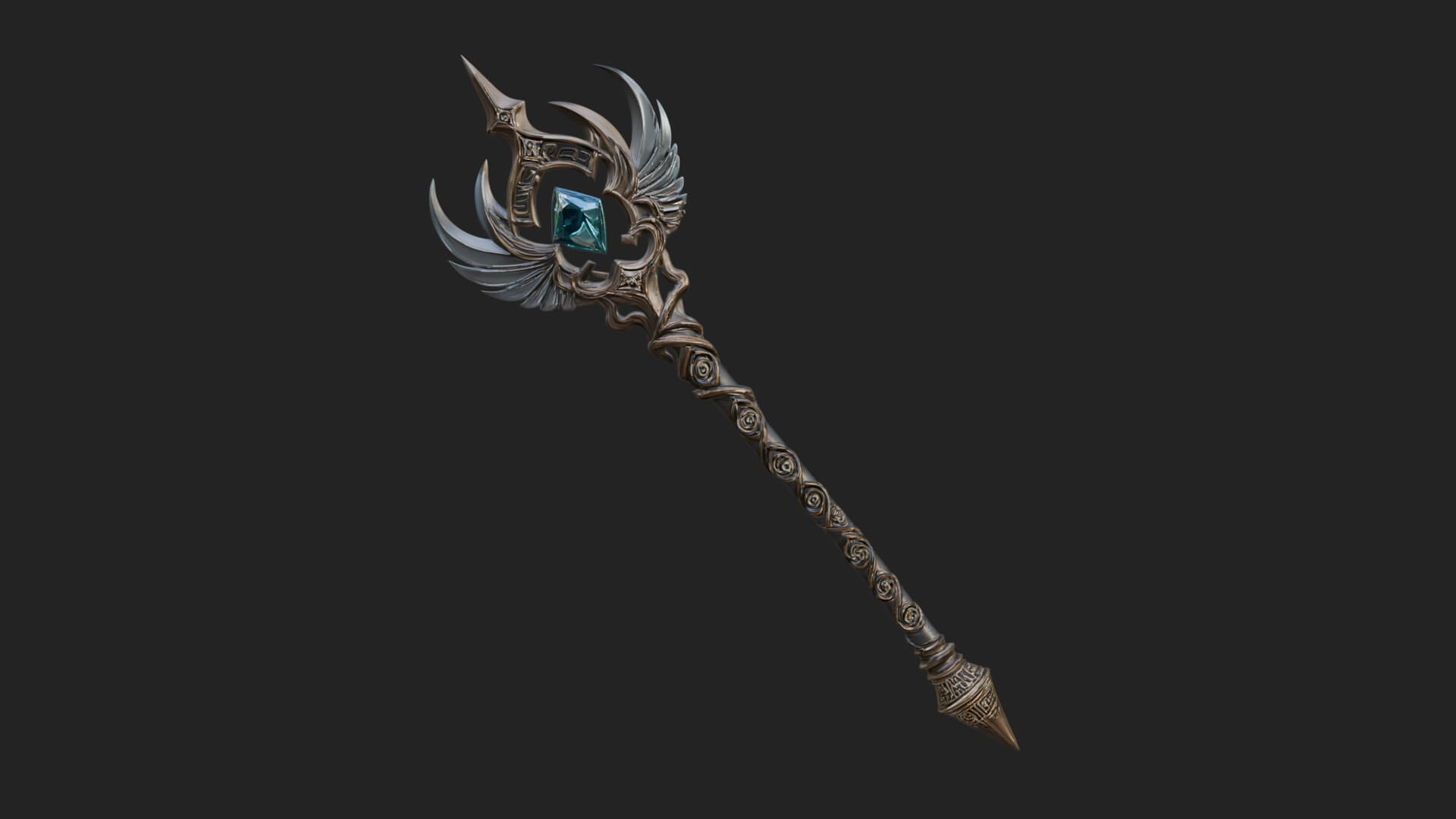 Winged Gem Staff Model Design 4 3D Print Model 3D Model