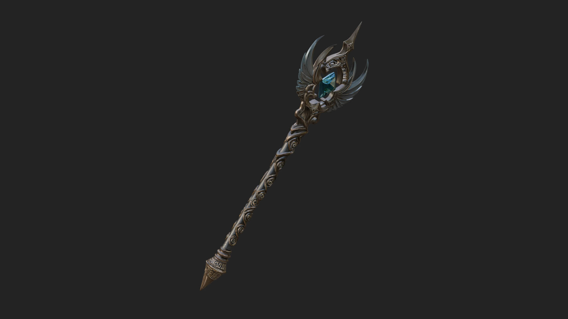 Winged Gem Staff Model Design 4 3D Print Model 3D Model