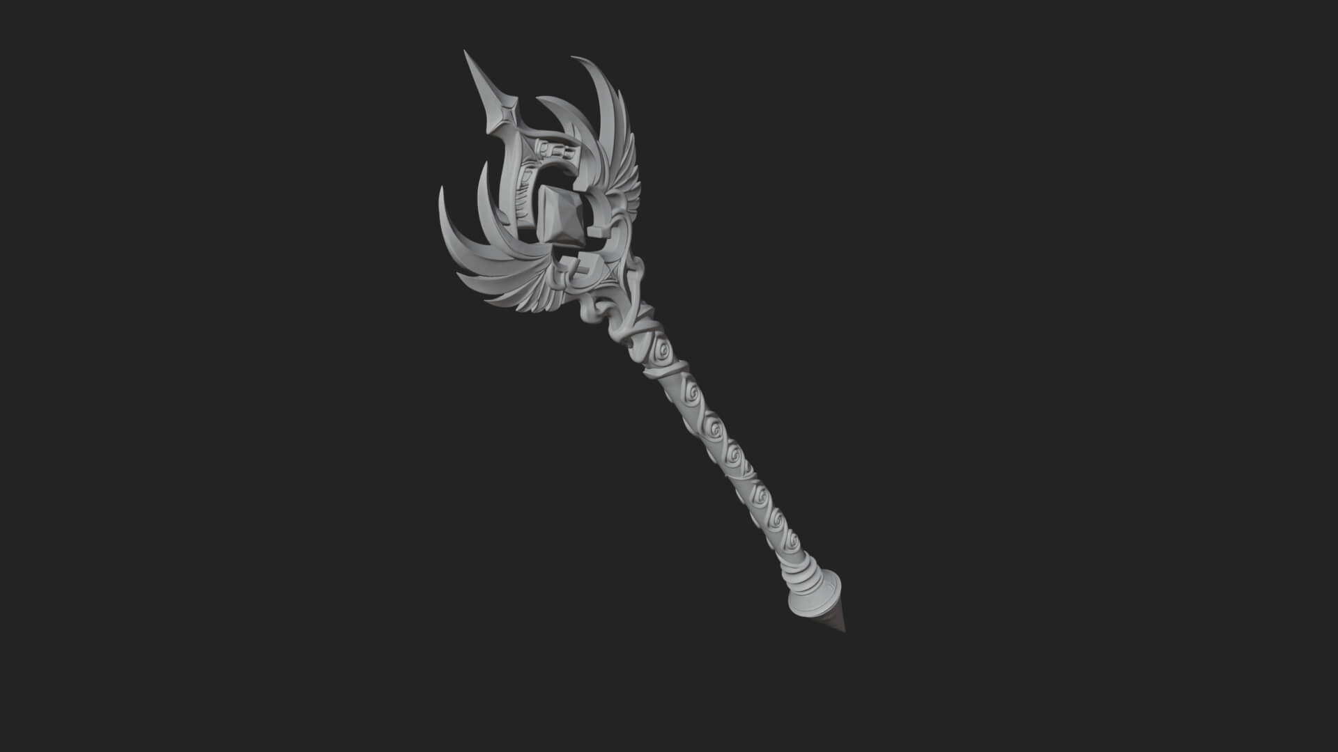 Winged Gem Staff Model Design 4 3D Print Model 3D Model