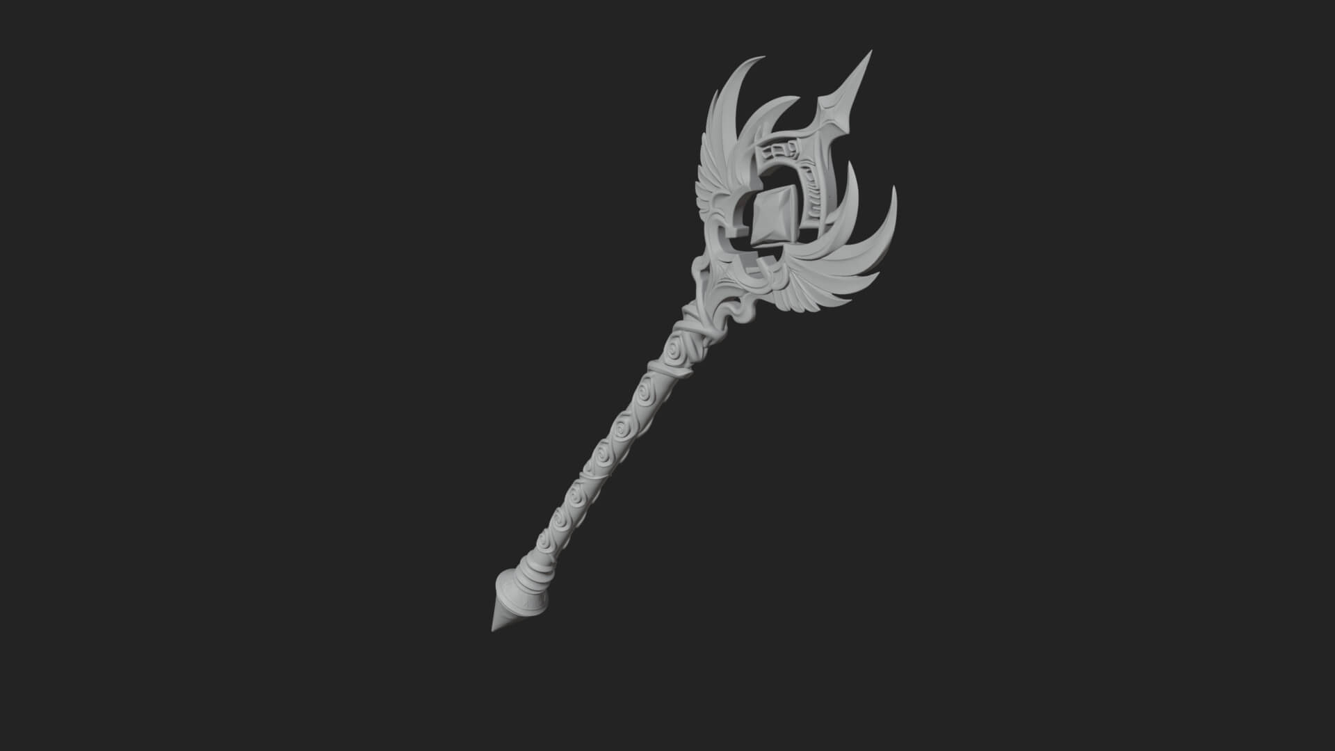 Winged Gem Staff Model Design 4 3D Print Model 3D Model