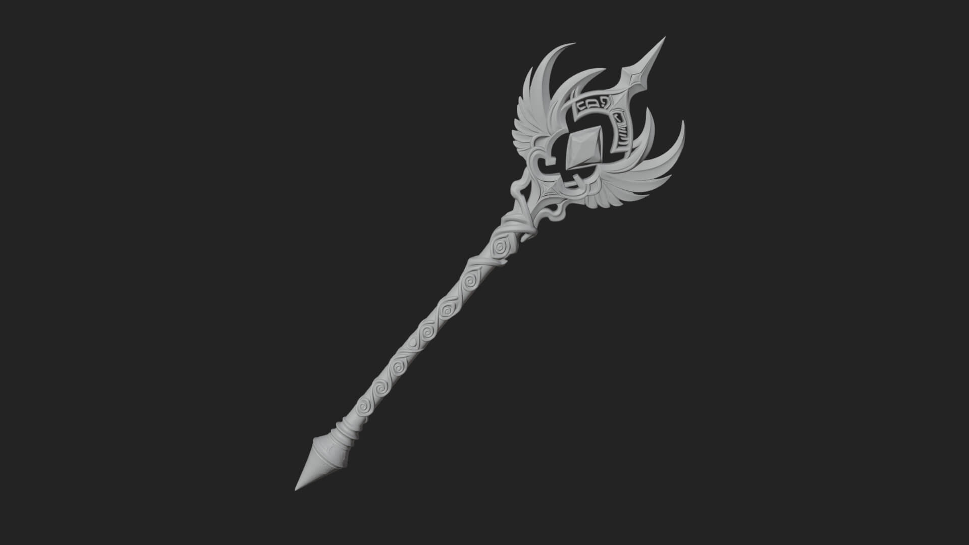 Winged Gem Staff Model Design 4 3D Print Model 3D Model