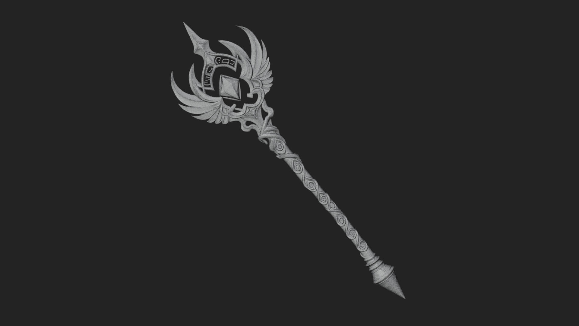 Winged Gem Staff Model Design 4 3D Print Model 3D Model