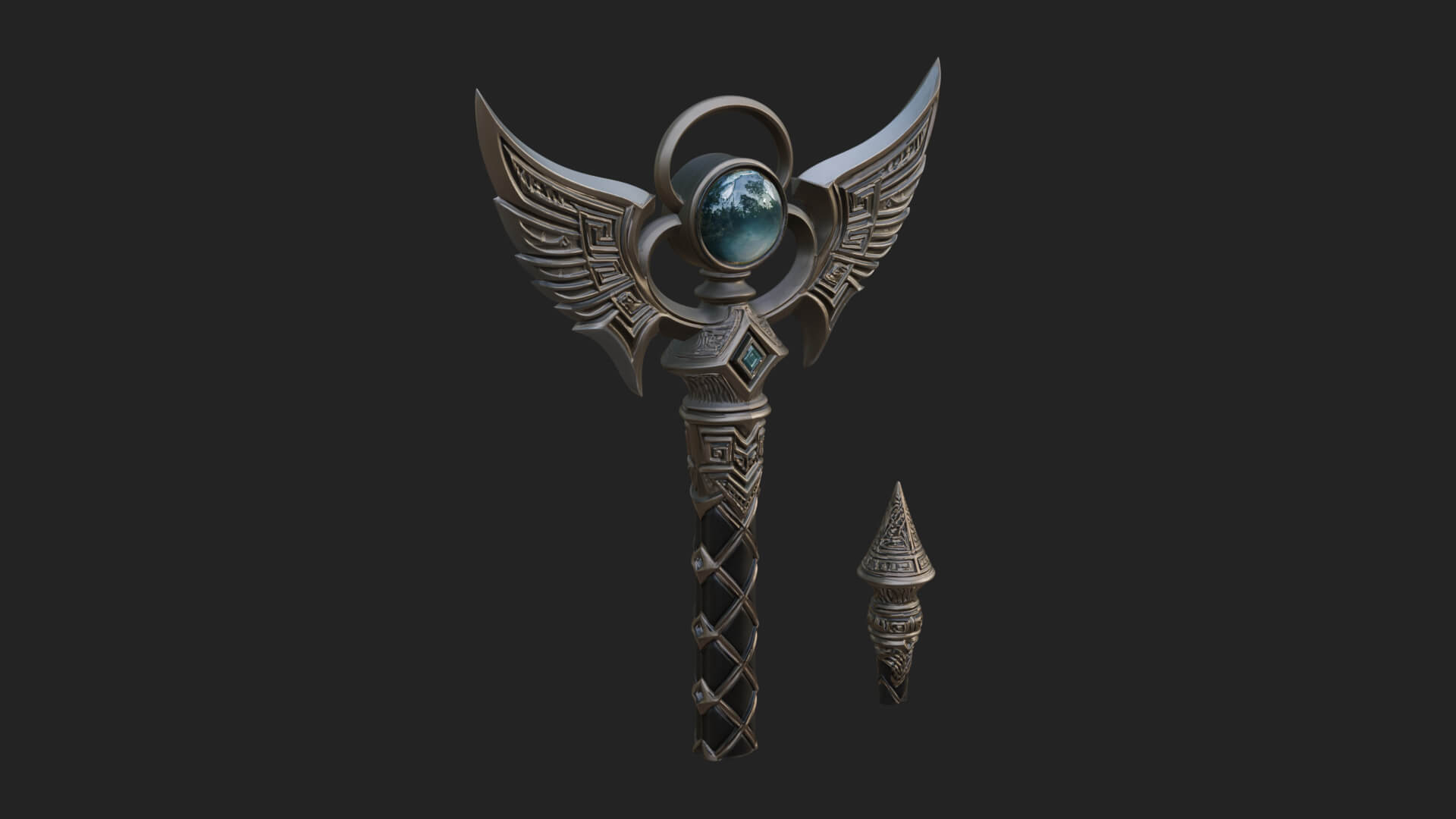 Winged Gem Staff Model Design 5 3D Print Model 3D Model