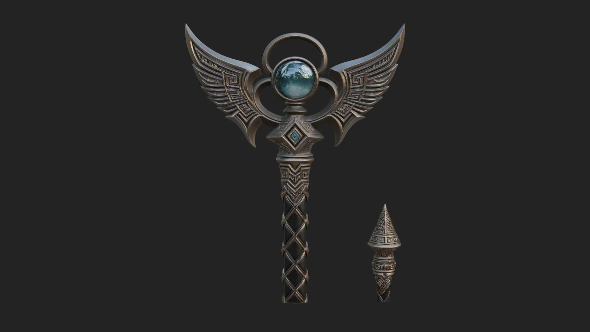 Winged Gem Staff Model Design 5 3D Print Model 3D Model