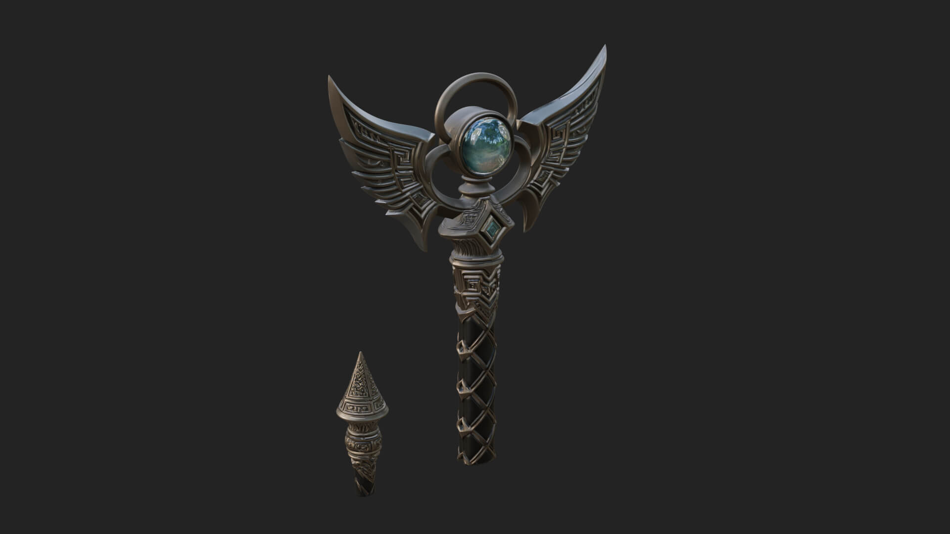 Winged Gem Staff Model Design 5 3D Print Model 3D Model