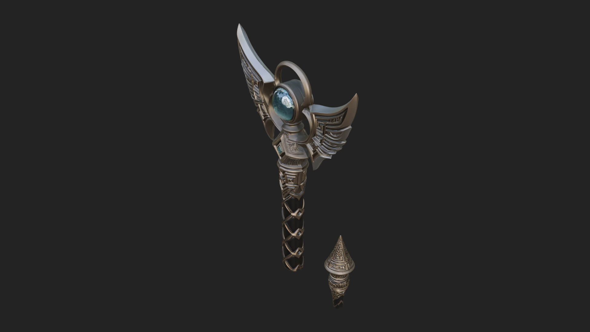 Winged Gem Staff Model Design 5 3D Print Model 3D Model