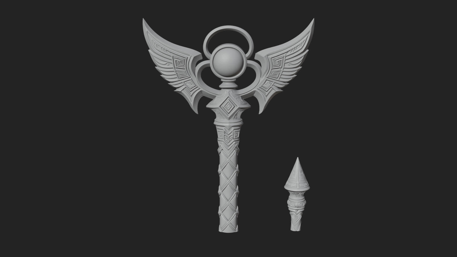 Winged Gem Staff Model Design 5 3D Print Model 3D Model