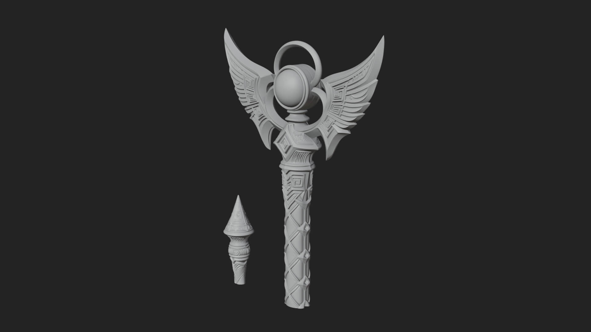 Winged Gem Staff Model Design 5 3D Print Model 3D Model