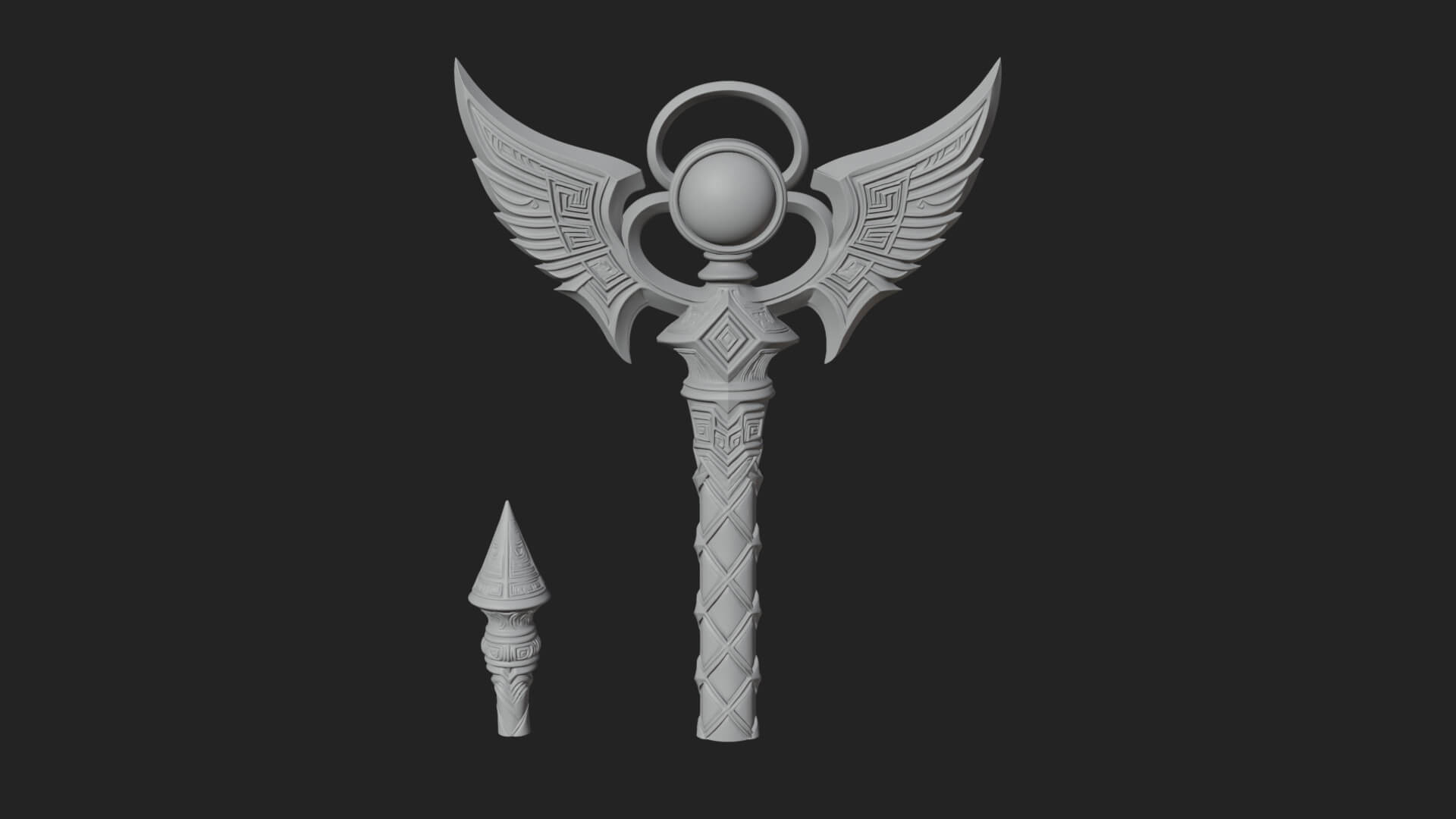 Winged Gem Staff Model Design 5 3D Print Model 3D Model