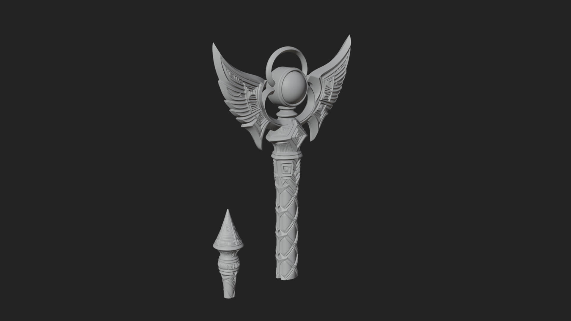 Winged Gem Staff Model Design 5 3D Print Model 3D Model