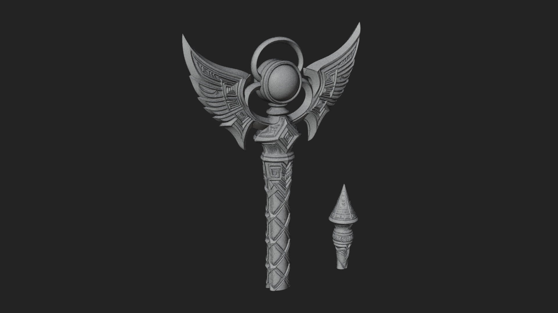Winged Gem Staff Model Design 5 3D Print Model 3D Model