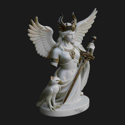 Winged Goddess with Cat Statue Design 1 3D Print Model