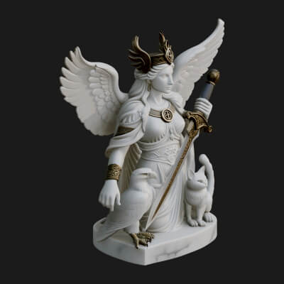 Winged Goddess with Cat Statue Design 2 3D Print Model