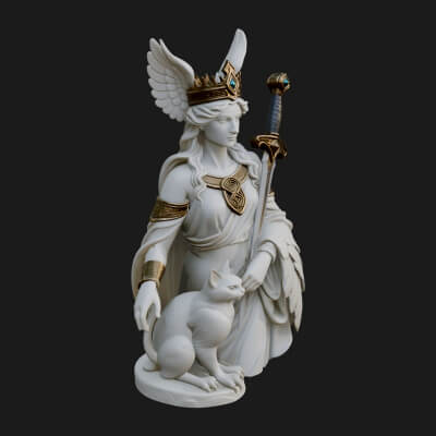 Winged Goddess with Cat Statue Design 3 3D Print Model