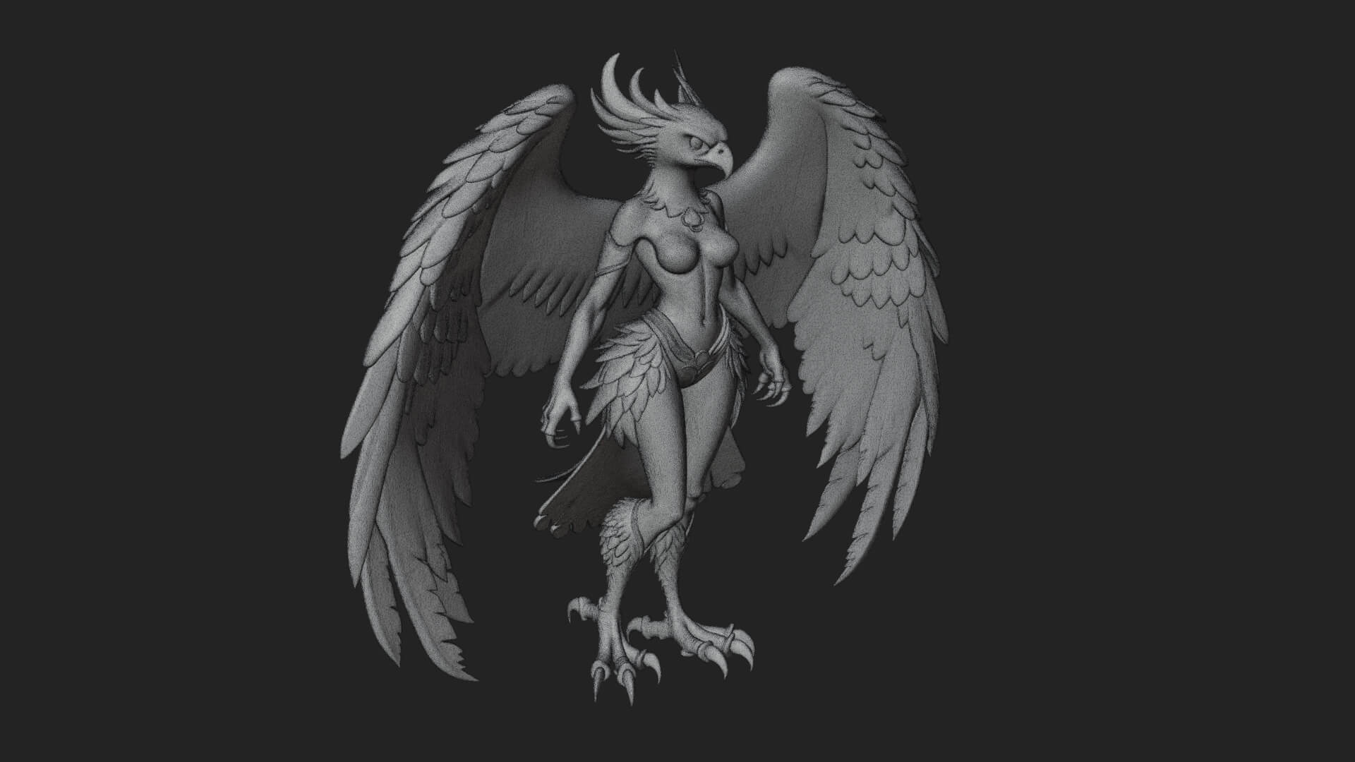 Winged Harpy Woman Statue Design 1 3D Print Model 3D Model