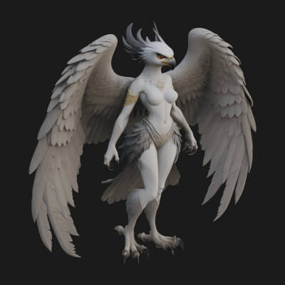 Winged Harpy Woman Statue Design 1 3D Print Model