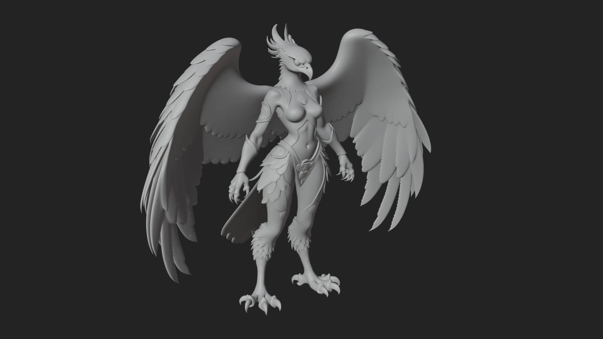 Winged Harpy Woman Statue Design 2 3D Print Model 3D Model